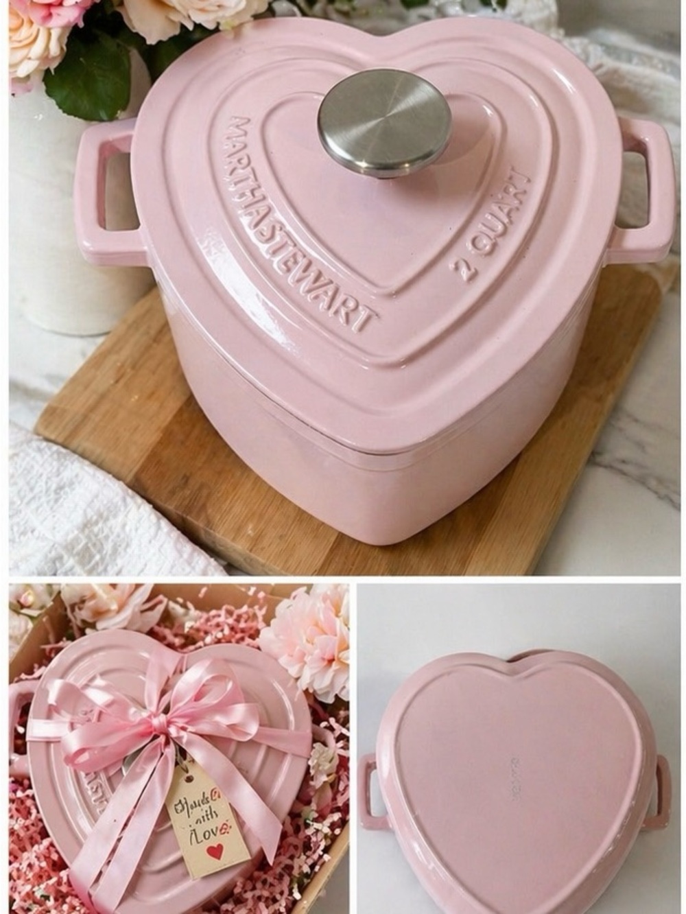 Martha Stewart Pink Heart-Shaped Enameled Cast Iron Dutch Oven